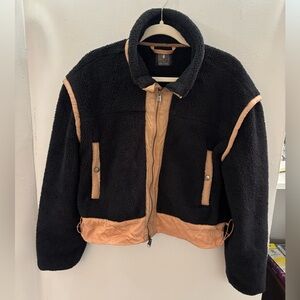 Free People Black and Tan Sherpa Jacket Fleece
